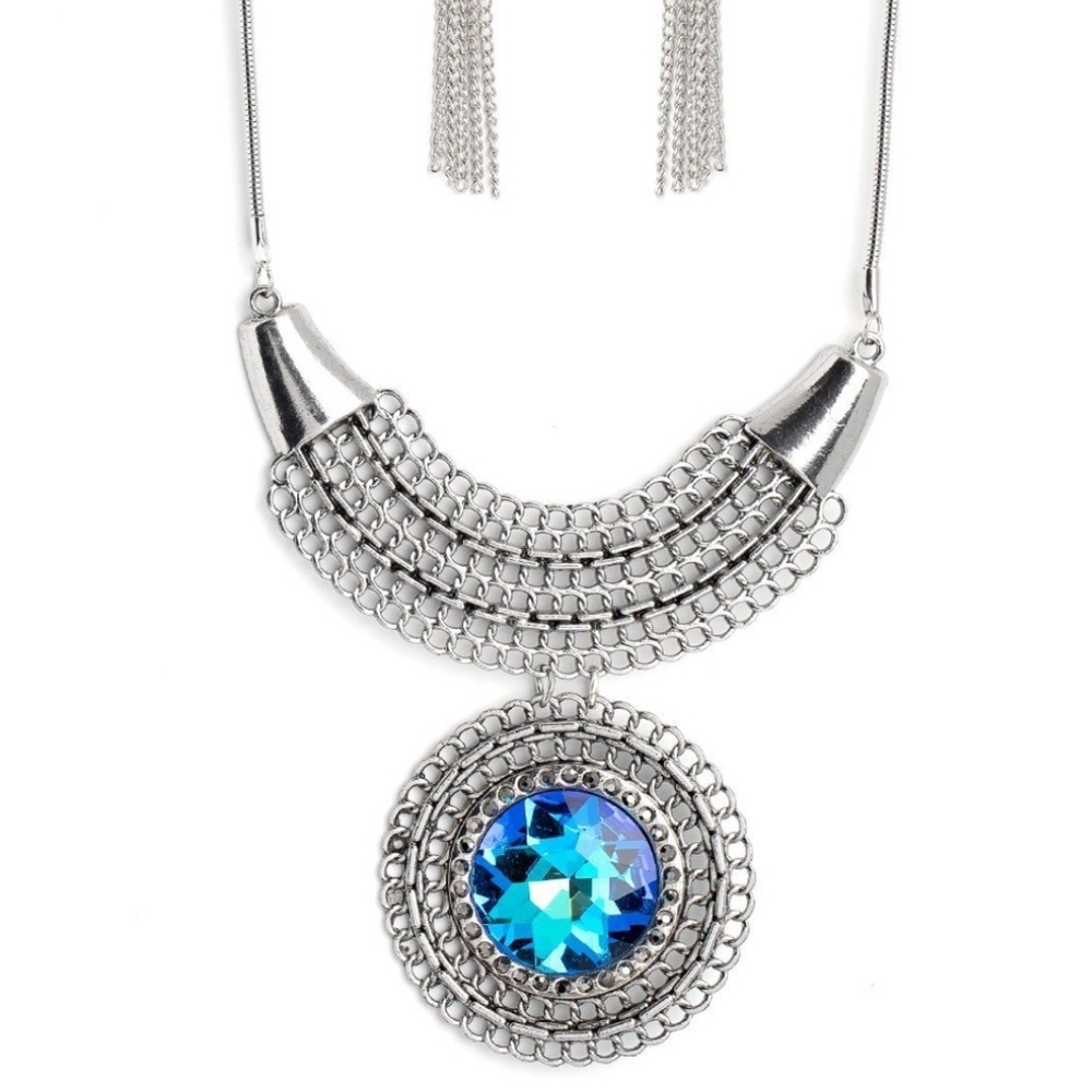 Paparazzi Silver and Blue Necklace Excalibur Extravagance Fashion Jewelry